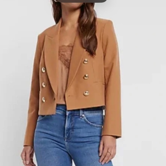 Express Peak Label Double Breasted Cropped Jacket Sz S goldtone buttons - Picture 1 of 6